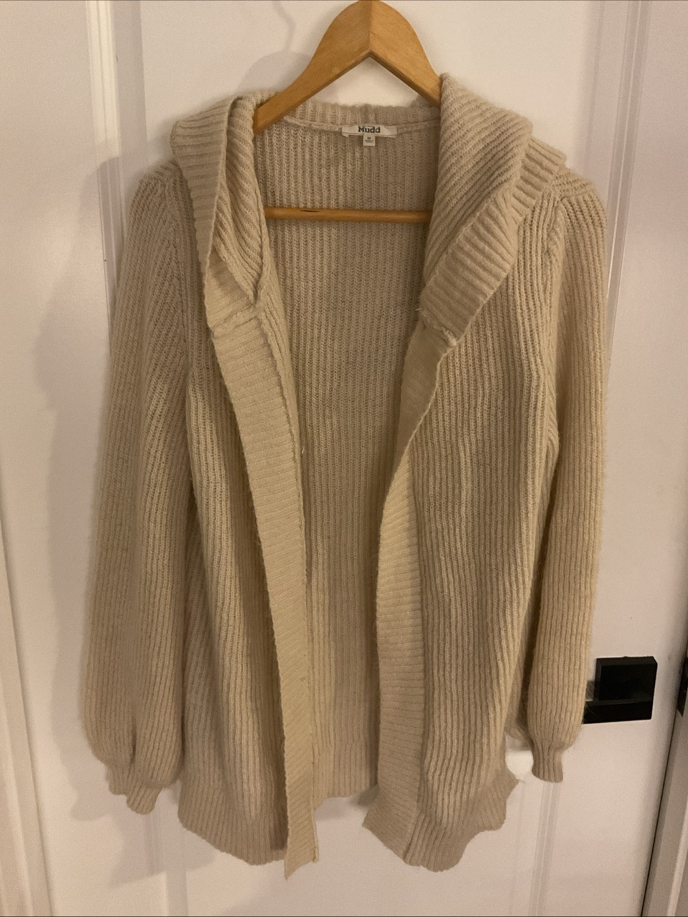 Mudd - Cream Ribbed Hooded Open Cardigan - Ladies Size Medium